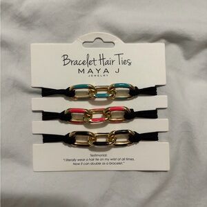 Maya J Blue, Pink, and Black bracelet hair tie set.